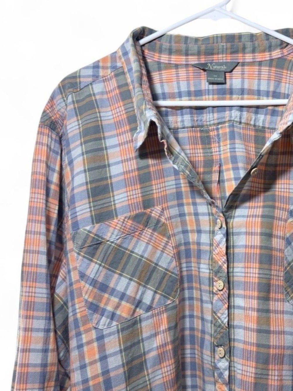 Natural Reflections Size 3X Button Down Plaid Shirt Cotton Long  Sleeve plus